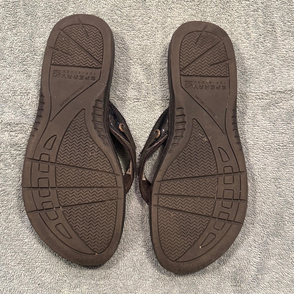 Sperry Women’s Dark Brown Leather Toe-Post Sandals - Picture 2 of 2